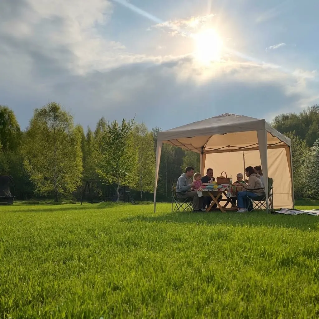 Компания друзей у мангала на природе